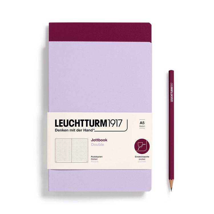 Produktbild: LEUCHTTURM1917 Jottbook (A5), 59 nummerierte Seiten, Dotted, Lilac und Port Red, im Doppelpack