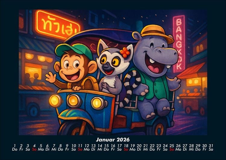 Produktbild: Milo, Lulu & Sash in Bangkok 2026 Fotokalender DIN A4