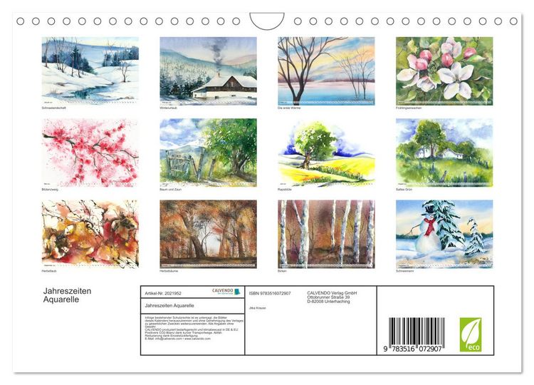 Produktbild: Jahreszeiten Aquarelle (Wandkalender 2026 DIN A4 quer), CALVENDO Monatskalender