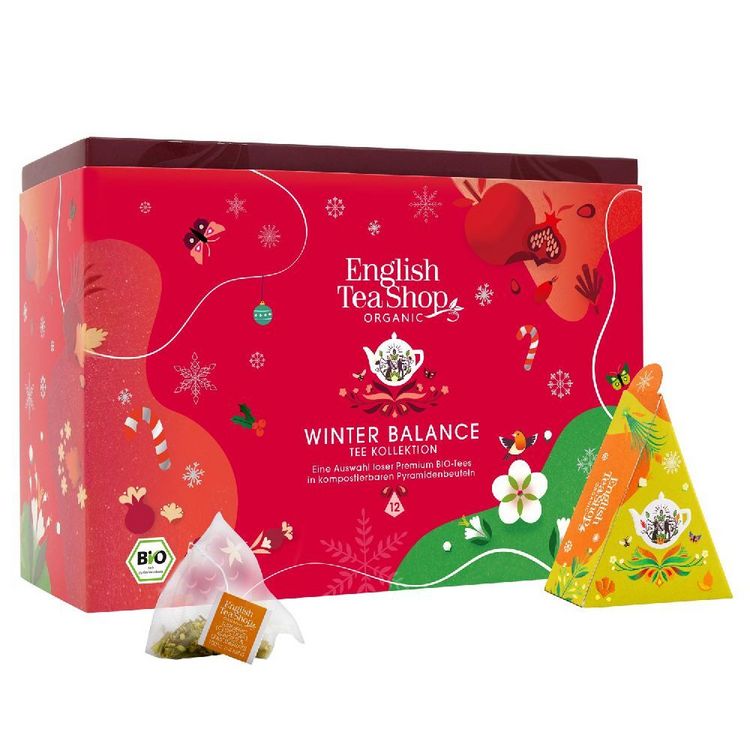 Produktbild: BIO Teegeschenk Kollektion "Winter Balance", 3 Sorten, 12 kompostierbare Pyramiden-Beutel