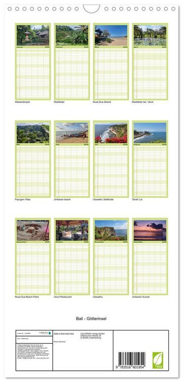 Produktbild: Familienplaner 2026 - Bali - G&ouml;tterinsel mit 5 Spalten (Wandkalender, 21 x 45 cm) CALVENDO