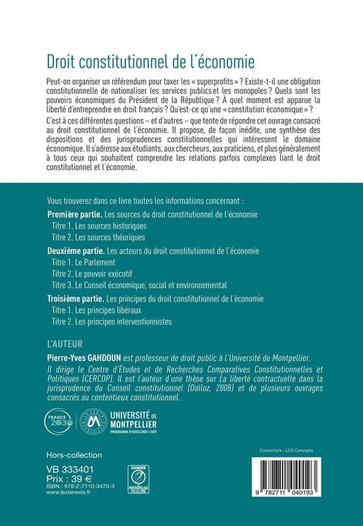 Produktbild: Droit constitutionnel de l economie