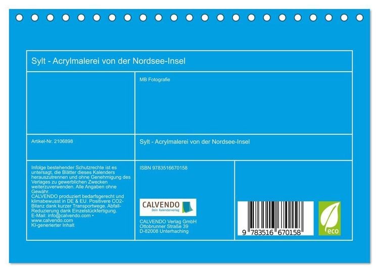Produktbild: Sylt - Acrylmalerei von der Nordsee-Insel (Tischkalender 2026 DIN A5 quer), CALVENDO Monatskalender