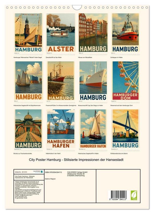 Produktbild: City Poster Hamburg - Stilisierte Impressionen der Hansestadt (Wandkalender 2027 DIN A3 hoch), CALVENDO Monatskalender