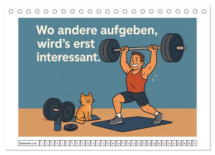 Produktbild: Kraftsport, Hanteln und Humor (Tischkalender 2026 DIN A5 quer), CALVENDO Monatskalender