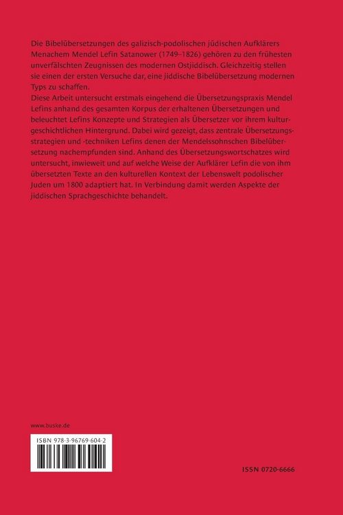 Produktbild: &Uuml;bersetzungswissenschaftliche Aspekte von Mendel Lefin Satanowers Bibel&uuml;bersetzungen