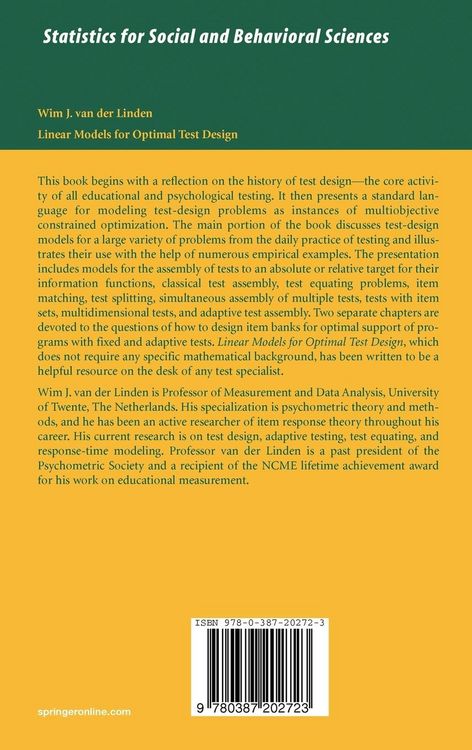 Produktbild: Linear Models for Optimal Test Design
