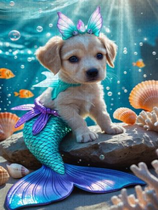 Produktbild: CALVENDO Puzzle Die kleine Meerjungfrau-Hundewelpe | 1000 Teile Lege-Gr&ouml;&szlig;e 64x48cm Foto-Puzzle f&uuml;r gl&uuml;ckliche Stunden