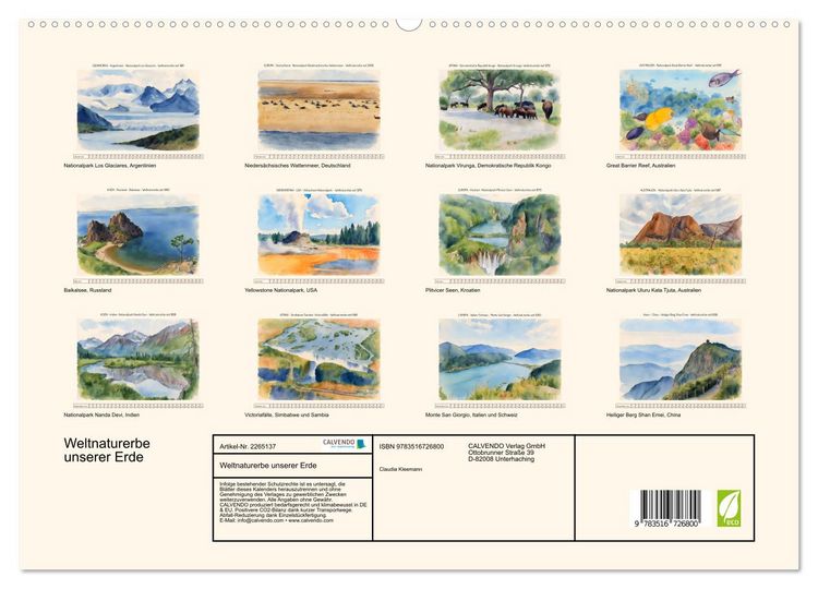 Produktbild: Weltnaturerbe unserer Erde (hochwertiger Premium Wandkalender 2026 DIN A2 quer), Kunstdruck in Hochglanz