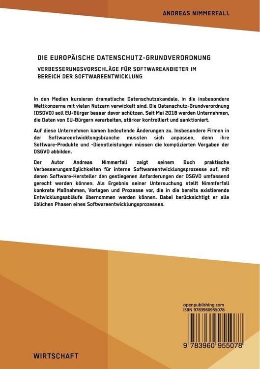 Produktbild: Die europ&auml;ische Datenschutz-Grundverordnung. Verbesserungsvorschl&auml;ge f&uuml;r Softwareanbieter im Bereich der Softwareentwicklung