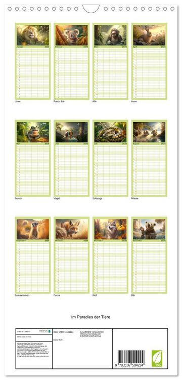 Produktbild: Familienplaner 2026 - Im Paradies der Tiere mit 5 Spalten (Wandkalender, 21 x 45 cm) CALVENDO