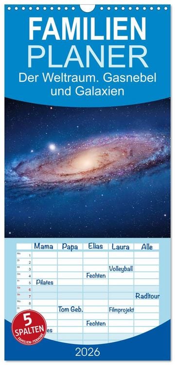 Produktbild: Familienplaner 2026 - Der Weltraum. Gasnebel und Galaxien mit 5 Spalten (Wandkalender, 21 x 45 cm) CALVENDO