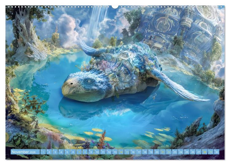 Produktbild: Fantasiekreaturen am Wasser - Biomorphe Landschaften (Wandkalender 2026 DIN A2 quer), CALVENDO Monatskalender