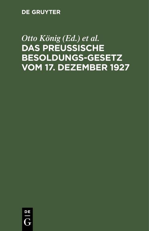 Produktbild: Das preu&szlig;ische Besoldungsgesetz vom 17. Dezember 1927