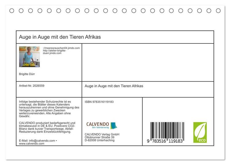 Produktbild: Auge in Auge mit den Tieren Afrikas (Tischkalender 2026 DIN A5 quer), CALVENDO Monatskalender