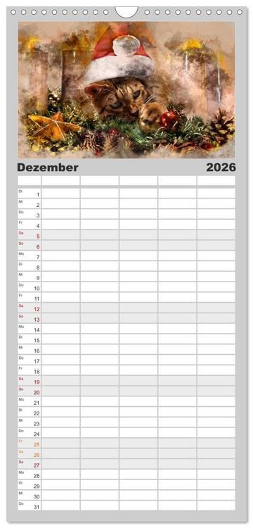 Produktbild: Familienplaner 2026 - Katzenkalender mausgemalt mit 5 Spalten (Wandkalender, 21 x 45 cm) CALVENDO