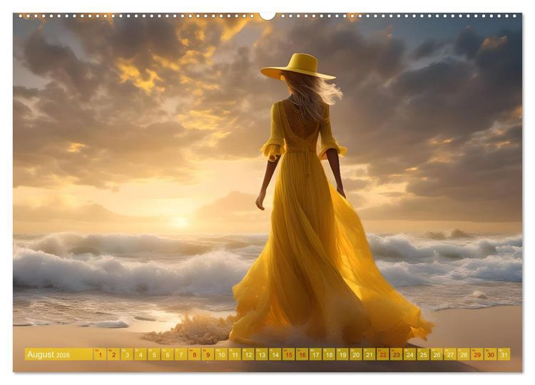 Produktbild: Strandzauber- Frauen in eleganten Kleidern (hochwertiger Premium Wandkalender 2026 DIN A2 quer), Kunstdruck in Hochglanz
