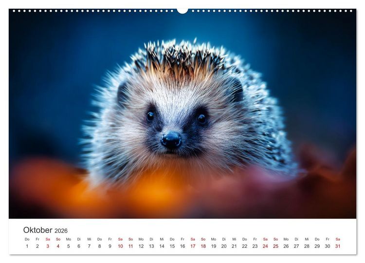Produktbild: Rund, stachlig, munter - Ein Jahr mit Igeln (hochwertiger Premium Wandkalender 2026 DIN A2 quer), Kunstdruck in Hochglanz