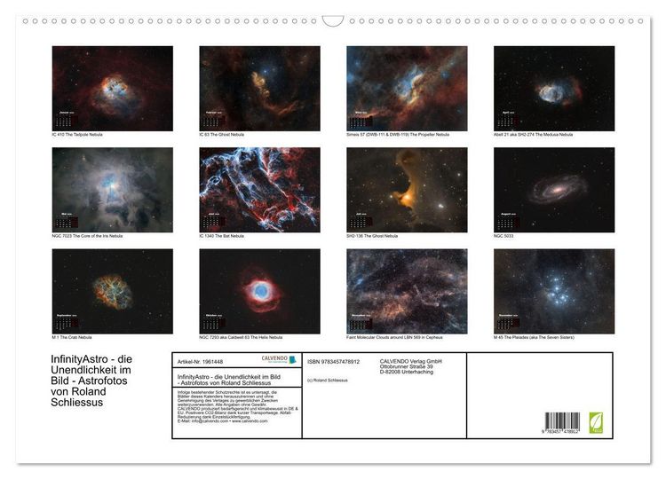 Produktbild: InfinityAstro - die Unendlichkeit im Bild - Astrofotos von Roland Schliessus (Wandkalender 2026 DIN A2 quer), CALVENDO Monatskalender