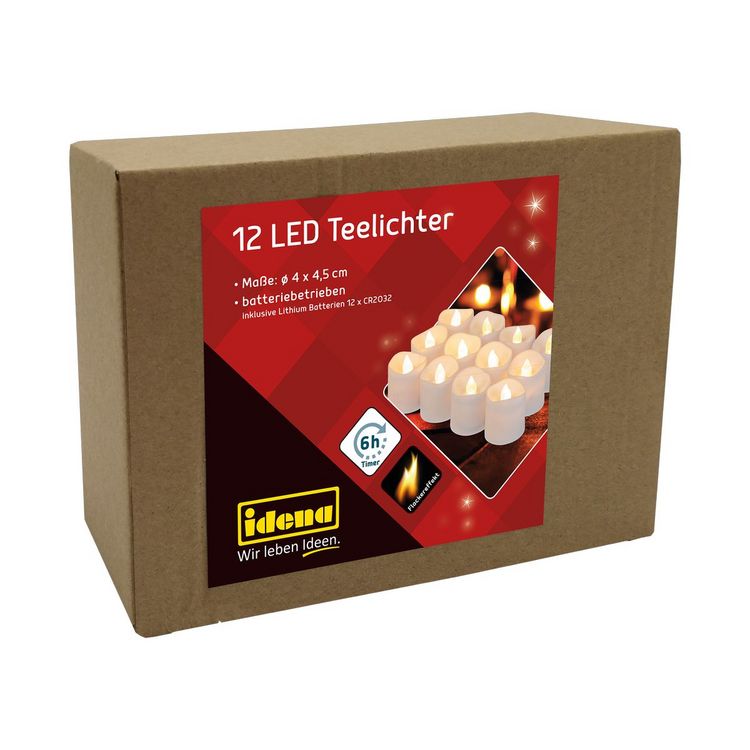 Produktbild: Idena LED Teelichter batteriebetrieben &Oslash;4x4,5cm 12 St&uuml;ck