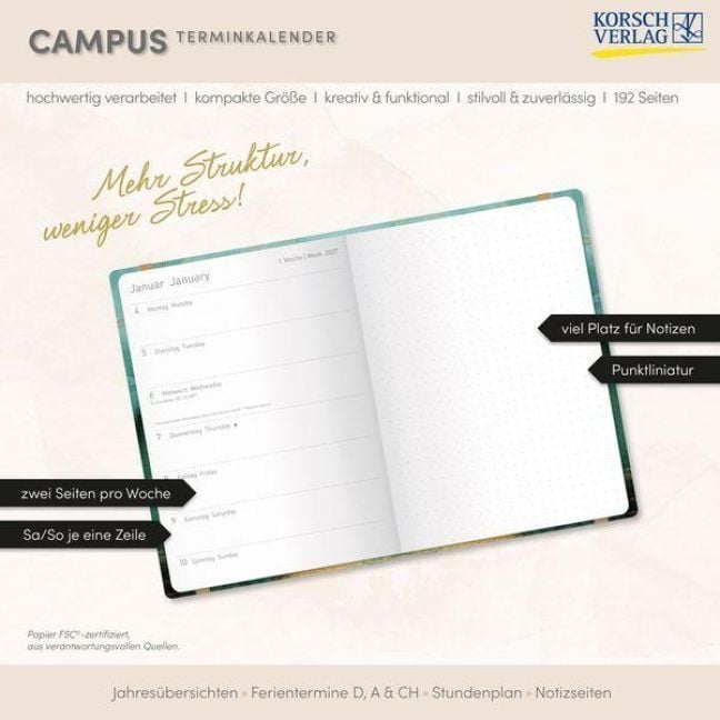 Produktbild: Terminkalender Campus Smaragd 18 Monate 2027/2028