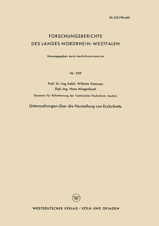 Produktbild: Untersuchungen &uuml;ber die Herstellung von Erzbriketts