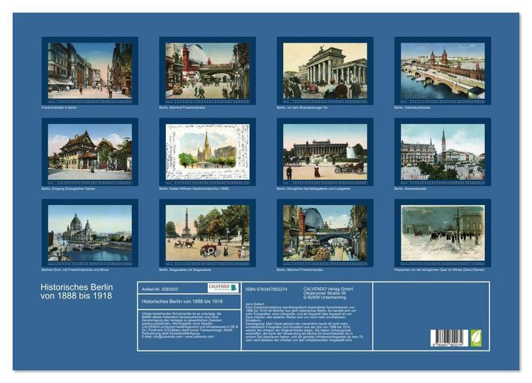 Produktbild: Historisches Berlin von 1888 bis 1918 (Wandkalender 2026 DIN A2 quer), CALVENDO Monatskalender
