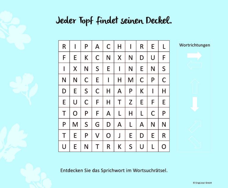 Produktbild: Wortsuchr&auml;tsel f&uuml;r Senioren mit vertrauten Sprichw&ouml;rtern. Spiele-Spa&szlig;, Besch&auml;ftigung und Ged&auml;chtnistraining f&uuml;r Senioren. Auch mit Demenz. Gro&szlig;druck.