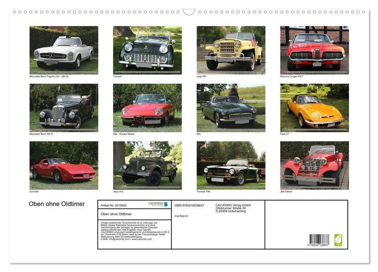 Produktbild: Oben ohne Oldtimer (Wandkalender 2026 DIN A2 quer), CALVENDO Monatskalender