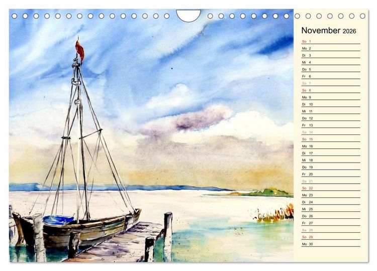 Produktbild: Aquarelle - Fischland-Dar&szlig; (Wandkalender 2026 DIN A4 quer), CALVENDO Monatskalender