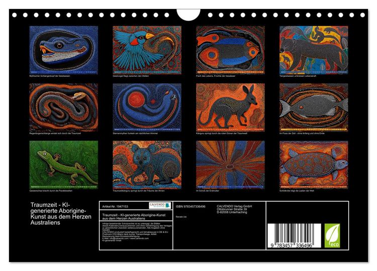 Produktbild: Traumzeit - KI-generierte Aborigine-Kunst aus dem Herzen Australiens (Wandkalender 2026 DIN A4 quer), CALVENDO Monatskalender