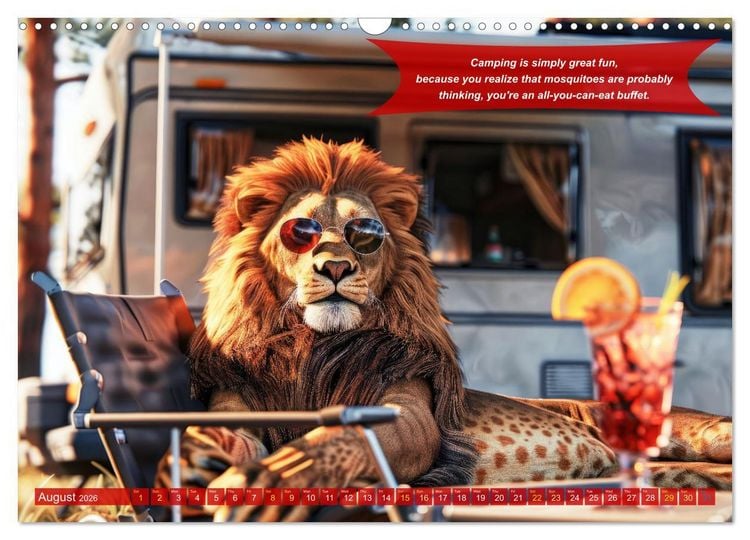 Produktbild: Funny charming animals as campers (Wall Calendar 2026 DIN A3 landscape), CALVENDO 12 Month Wall Calendar