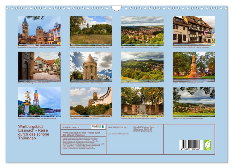 Produktbild: Wartburgstadt Eisenach - Reise durch das sch&ouml;ne Th&uuml;ringen (Wandkalender 2026 DIN A3 quer), CALVENDO Monatskalender