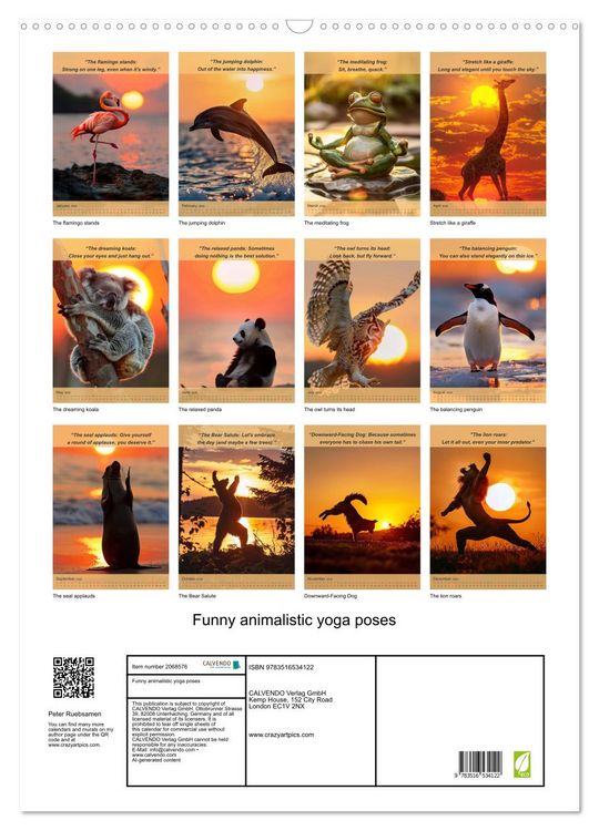 Produktbild: Funny animalistic yoga poses (Wall Calendar 2026 DIN A2 portrait), CALVENDO 12 Month Wall Calendar