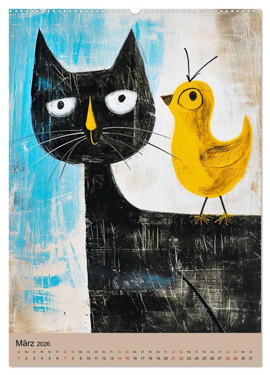 Produktbild: Lustige Katzen-Karikaturen - Minimalistischer Spa&szlig; mit Maus, Vogel und Co (Wandkalender 2026 DIN A2 hoch), CALVENDO Monatskalender