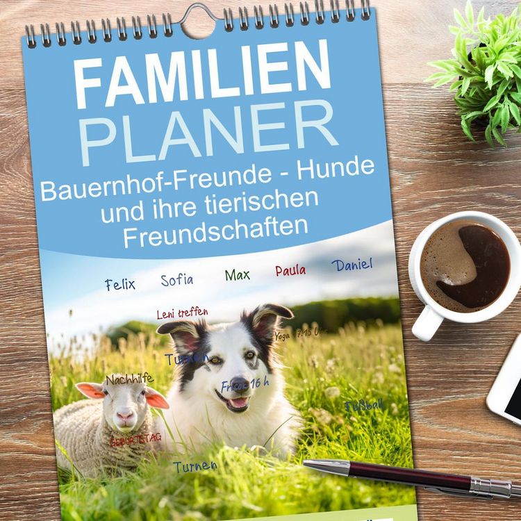 Produktbild: Familienplaner 2026 - Bauernhof-Freunde - Hunde und ihre tierischen Freundschaften mit 5 Spalten (Wandkalender, 21 x 45 cm) CALVENDO