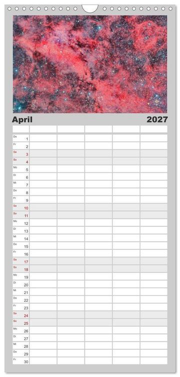 Produktbild: Familienplaner 2027 - Farbiges Weltall mit 5 Spalten (Wandkalender, 21 x 45 cm) CALVENDO
