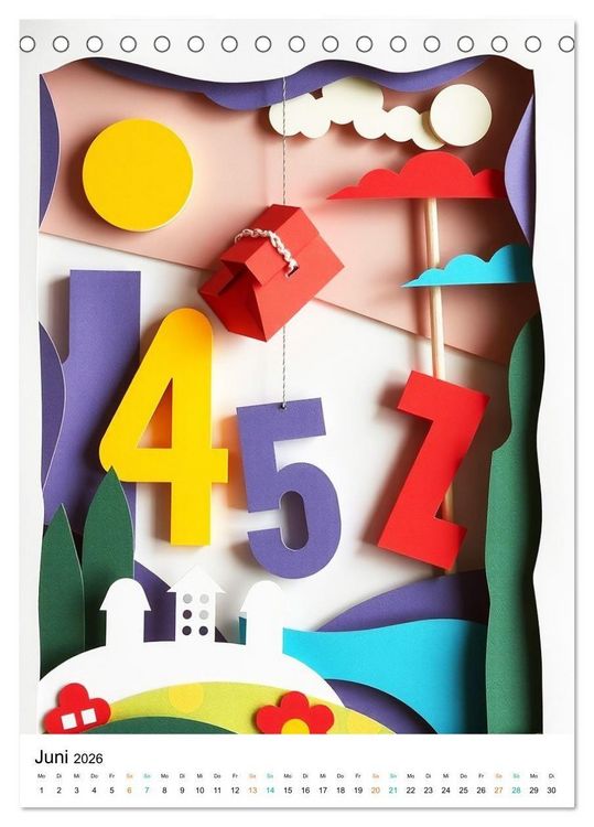 Produktbild: Kunterbunte Paperwelt - Buchstaben, Zahlen und Vieles mehr (Tischkalender 2026 DIN A5 hoch), CALVENDO Monatskalender