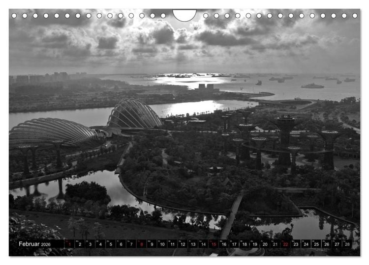 Produktbild: Singapur - Impressionen in schwarz - weiss (Wandkalender 2026 DIN A4 quer), CALVENDO Monatskalender