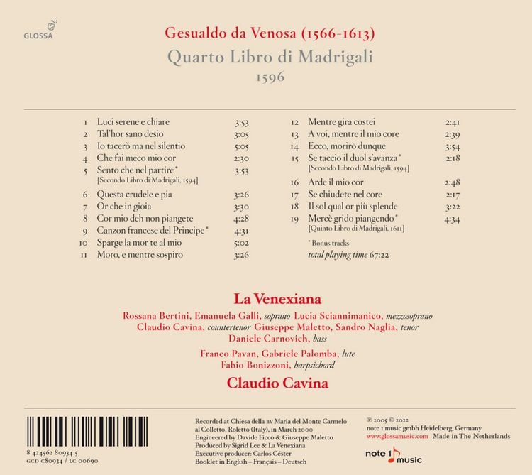 Produktbild: Quarto Libro Di Madrigali