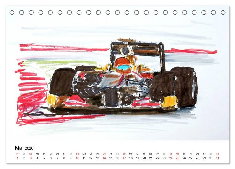Produktbild: Illustrationen Formel 1 Rennwagen (Tischkalender 2026 DIN A5 quer), CALVENDO Monatskalender