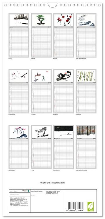 Produktbild: Familienplaner 2027 - Asiatische Tuschmalerei mit 5 Spalten (Wandkalender, 21 x 45 cm) CALVENDO