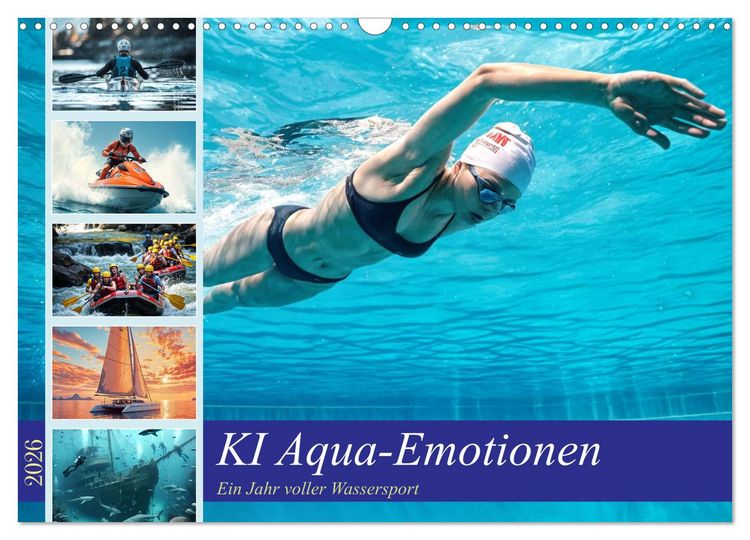 Produktbild: KI Aqua-Emotionen - Ein Jahr voller Wassersport (Wandkalender 2026 DIN A3 quer), CALVENDO Monatskalender