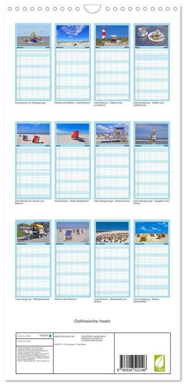 Produktbild: Familienplaner 2026 - Ostfriesische Inseln mit 5 Spalten (Wandkalender, 21 x 45 cm) CALVENDO