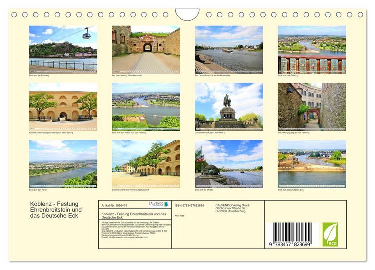 Produktbild: Koblenz - Festung Ehrenbreitstein und das Deutsche Eck (Wandkalender 2026 DIN A4 quer), CALVENDO Monatskalender