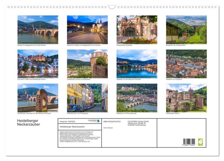 Produktbild: Heidelberger Neckarzauber (Wandkalender 2026 DIN A2 quer), CALVENDO Monatskalender