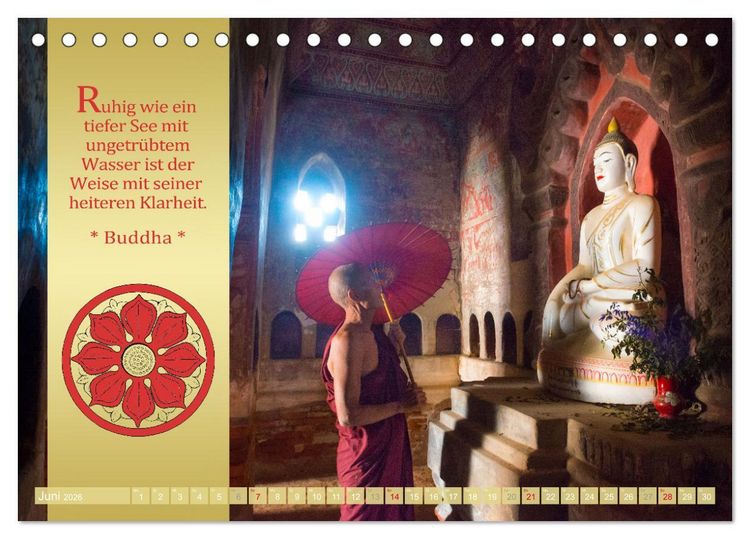 Produktbild: BUDDHAS WORTE - Buddhistische Weisheiten (Tischkalender 2026 DIN A5 quer), CALVENDO Monatskalender