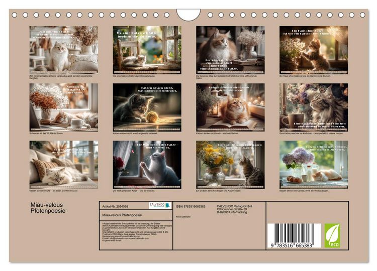 Produktbild: Miau-velous Pfotenpoesie (Wandkalender 2026 DIN A4 quer), CALVENDO Monatskalender