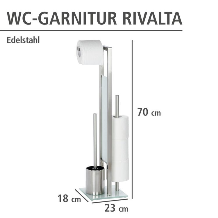 Produktbild: Stand WC-Garnitur Mod. Rivalta Edelstahl Matt, integrierter Toilettenpapierhalter