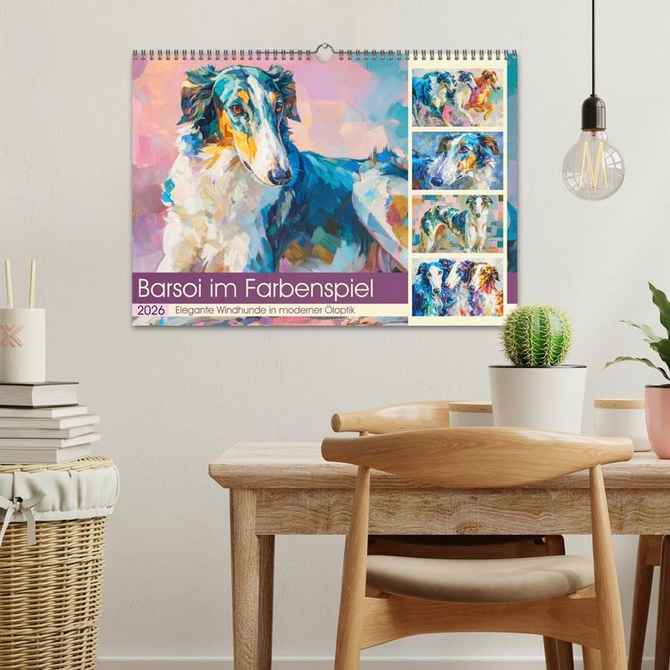 Produktbild: Barsoi im Farbenspiel. Elegante Windhunde in moderner &Ouml;loptik (Wandkalender 2026 DIN A3 quer), CALVENDO Monatskalender